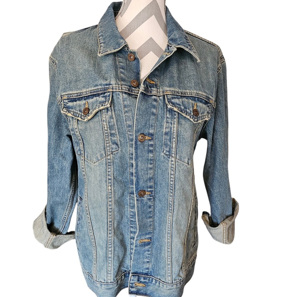 Vintage Y2K 2004‎ Old Navy Blue Jeans Medium Wash Trucker Denim Jacket Size Lg
